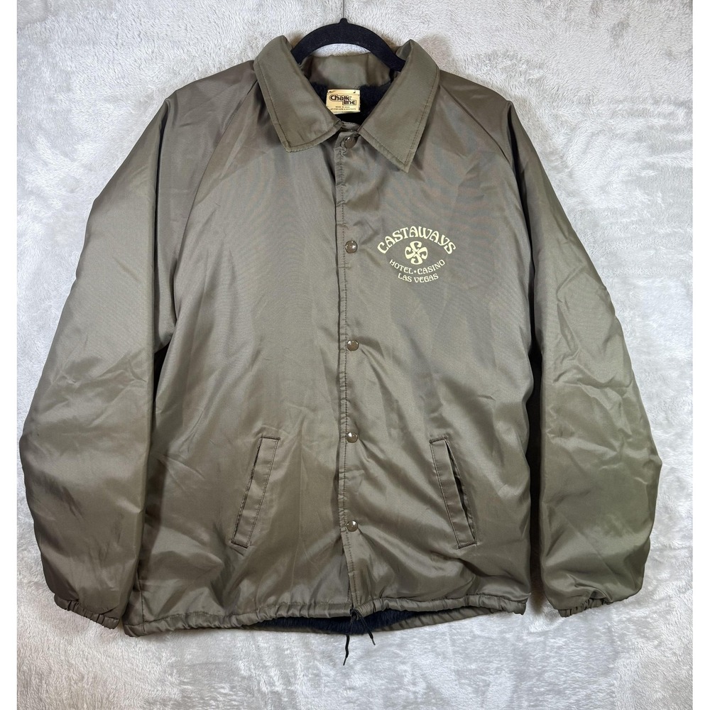Vintage Chalk Line Castaways Casino Jacket Mens XL Green Snap Windbreaker USA